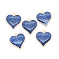 Golden alloy heart charms with dark blue glitter enamel finish for DIY jewelry - Blue