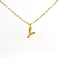 Gold stainless steel necklace featuring a crystal paved lowercase letter y pendant - Gold Letter Y