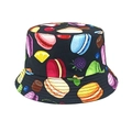 Detail of baby bucket hat featuring vibrant macaron and fruit prints on black fabric - Head Circumference 52-54cm / Black