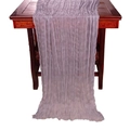 Light purple wrinkled gauze table runner with soft texture on a wooden table - Light Purple