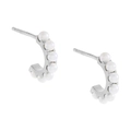 Detailed macro view of S925 sterling silver C-shaped earrings with inlaid white pearls - Silver Half Round Pearl Studs (JQH0034-SS)