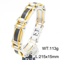 Two-tone gold and silver stainless steel motorcycle chain bracelet with black carbon fiber - Gold and Silver Interlocking Style (KB186981-KFC)