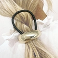 Minimalist black elastic hair tie with polished gold tubular metal geometric accent - 10# Polished Tube Style