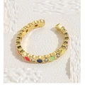 Dettaglio dell'anello a sfere in argento 925 dorato con smalto colorato e zirconi chiari - Aperto Regolabile / Oro 14K-Arcobaleno