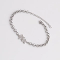 Adjustable silver star bracelet with micro-paved cubic zirconia and lobster clasp - SSB0012 Star