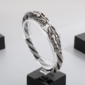 Silver dragon head bracelet with black woven leather cord for men in vintage style - Double Dragon Head Metal Braided Style (KB47347-D)