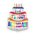 Three-tier birthday cake foil balloon with colorful Yay It's Your Birthday printing - Large YAY Arc Cake