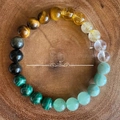 Natural stone stretch bracelet with 8mm tiger eye and malachite beads for wealth - Multi-Mineral / Money Theme