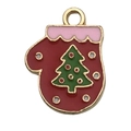 Ciondolo guanto di Natale con motivo ad albero in smalto rosso e finitura dorata - Guanto di Natale (14198) / 1 Pezzo (15x19mm)