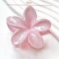 Detail view of 8cm pink marble flower hair claw clip with acetate texture on white background - 8cm / Pink