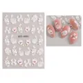 5D embossed nail stickers featuring white lace florals and pink flowers, model STZ-5D31 - STZ-5D31 Pink White Flower