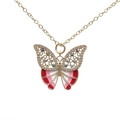 Gold necklace with butterfly pendant featuring evil eye stones and colorful enamel finish - Evil Eye Butterfly-Red White Enamel