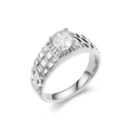 Poliert Titanstahlring mit Zirkonia-Mikropavé und Uhrenarmband-Struktur für Herren - US 6 / Silber