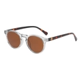 Retro round sunglasses with transparent front frames and leopard print temples - Clear White Frame Tea Tortoise Tea Lens Polarized