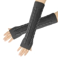Mitaines longues gris foncé en maille torsadée avec trou pour le pouce pour l'hiver - Taille unique / Gris foncé