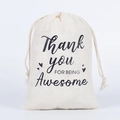 Beige cotton drawstring bag with black Thank You For Being Awesome print - Thank you-Heart / 10*15cm