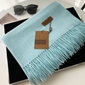 Soft light blue faux cashmere winter scarf with elegant long tassels and leather label - 25# Sky Blue