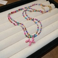 Vibrant bohemian colorful beaded necklace featuring a cute pink balloon dog charm - Balloon Dog Pendant Choker / 56# Necklace-Multicolor