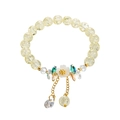 Beaded yellow crackle quartz bracelet with white flower and gold chain accents - S015-yellow Fresh Floral Bracelet Sz175