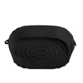 Reusable black silicone air fryer liner with side handles and oil drainage texture - Black