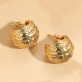 Polished gold-plated titanium steel C-hoop earrings with a hammered metal texture - Hammered Texture Hoop Earrings / Gold