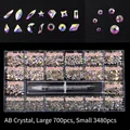 DIY nail art kit with 21 compartments of AB crystal flatback rhinestones and wax pen - AB Iridescent (700 Big, 3480 Small)
