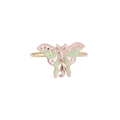 Golden butterfly napkin ring with pink and green enamel wings and a moon pendant charm - Pink Green Butterfly With Moon