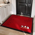 Rote Türmatte mit Bambustextur, Pandas und Welcome Home-Schriftzug sowie rutschfestem Rand - 60*90cm / Pandas im Bambus
