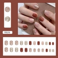 Short square press-on nails set in caramel brown and champagne glitter finish - R826 Champagne Shimmer (Glue Style)