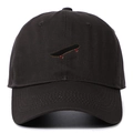 Detail of multi-color skateboard embroidery on a black six-panel cotton baseball cap - Adjustable / Dark Gray