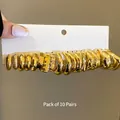 10 pairs set of chunky gold hoop earrings in assorted textures for women - 10 Pairs Set (9# Steel Earring Post)