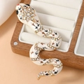 Vintage gold snake brooch with rhinestones and enamel in a wooden jewelry gift box - White (WBR282)