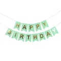 Mint green Happy Birthday banner with gold foil letters for party background decoration - Green Gold
