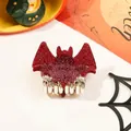 Sparkly dark red bat hair claw clip with silver glitter for Halloween festive hairstyles - Glitter Bat-Red / 5cm
