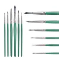 Set of 6 assorted round artist brushes with dark green handles for acrylic and oil painting - 6Pcs Round Peak HB6207B / Dark Green