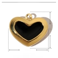 Macro detail of gold-framed black enamel heart pendant with dimensions and weight info - Gold Black Enamel Heart (YE638-2)