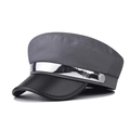 Grey newsboy cap with black leather brim and silver M metal buckle accent - M (56-58cm) / Gray