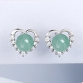 Pendientes de corazón en plata S925 con piedra de jade verde y cristales halo - Oro Blanco