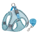 Light blue mesh pet harness and leash set with reflective stripes and plaid trim - Light Blue with Lattice Trim