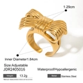 Polished 18k gold plated stainless steel bow ring with adjustable band in gold finish - Gold Bow-Open (JDR2405016)