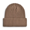 Solid dark brown ribbed knit beanie hat for winter outdoor warmth and wind protection - Khaki