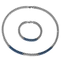 Conjunto de collar y pulsera de cadena cubana bicolor plata y azul en acero inoxidable - Plata y Azul (KS142423-KLHQ)