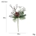 Artificial Christmas branch with white glitter berries, natural pinecones and green needles - Style B (Silver Glitter Berry + Pine Cone)