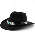 Cappello da cowboy nero in scamosciato etnico con turchese e fascia decorata - M(56-58cm) / Nero