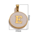 Stainless steel gold round pendant with white shell inlay featuring letter E - Gold E