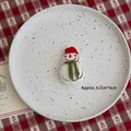 Mini Christmas snowman plush doll DIY accessory with red hat and green scarf, 6.5x4cm - Snowman 01 (1 Piece)