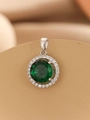 Macro detail of silver pendant with large green faceted zircon and white crystal halo - Pendant Only (Without Chain) / Silver Emerald Green