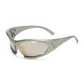 Futuristic Y2K sports sunglasses with metallic grey-green frame and brown wraparound lens - Black with Dots / Grey Green Frame Light Grey Lens