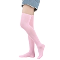 Pink striped over-the-knee cotton socks styled with denim shorts for a sweet college look - Pure Pink 24#