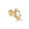 Vintage gold barbell earring featuring an oval iridescent opal and white zircon - EGD1416 Retro Oval / Gold